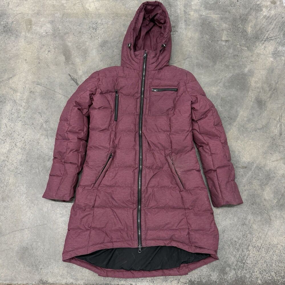 Orolay Duck Down Puffer Coat Hooded Long Full Zip Jacket Maroon Womens Small *